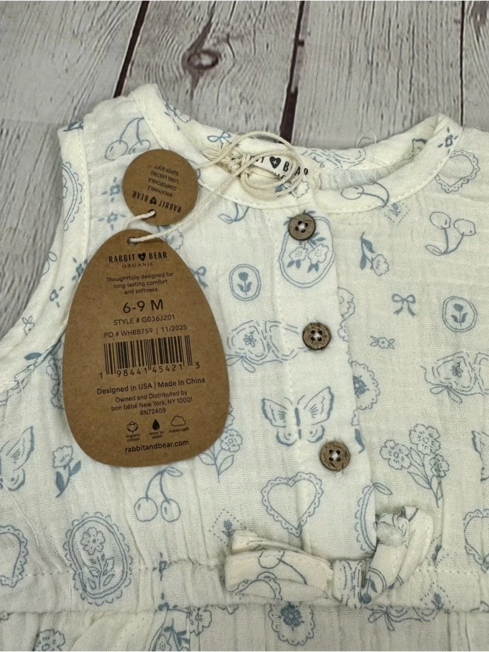 NWT rabbit & bear One-Piece Romper cottagecore heart floral bows butterfly 6-9M